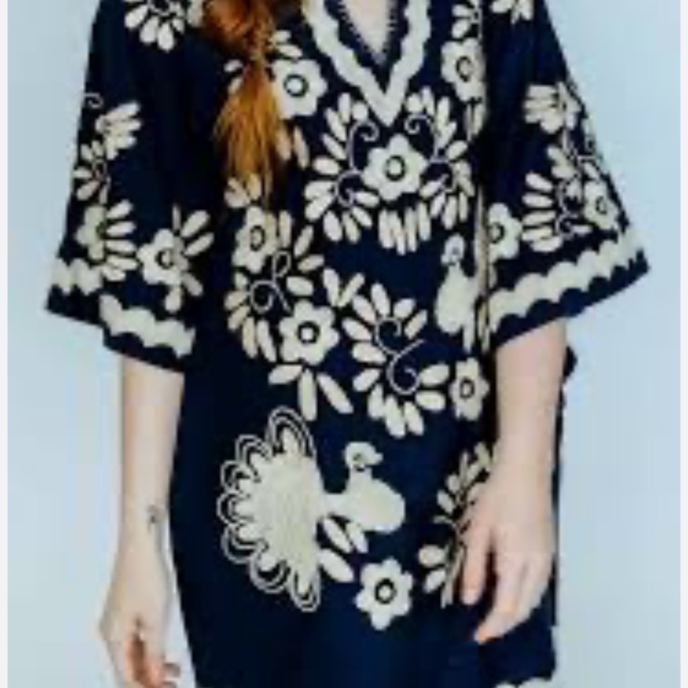 Floral Embroidered Navy Dress